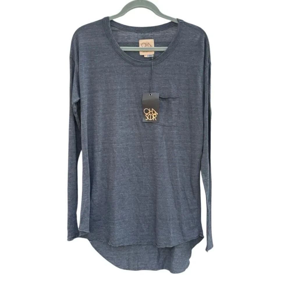 NWT Chaser Women's Long Sleeve Light Weight Henley Top in Grey Size Large